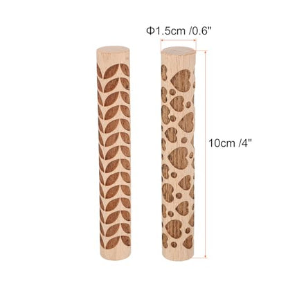HARFINGTON 2pcs Wood Clay Roller 4" Heart Leaf Pattern Rolling Pins Wood Rollers Pottery Tools Wood Grain Texture Rollers for Clay Baking Dough Playdough DIY - style: Heart + Leaf
