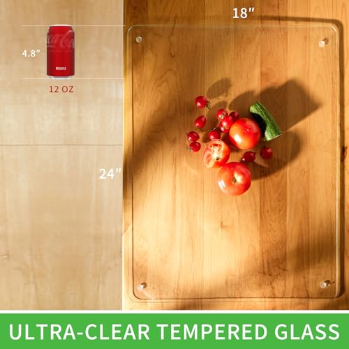 Large Tempered Glass Cutting Boards For Kitchen 18 x 24- High Transparency for Countertop Protection, Scratch-Resistant, Heat-Resistant, Dishwasher safe(XX-Large) - size: 24"L x 18"W