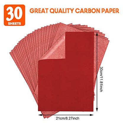 PSLER Red Carbon Paper for Tracing - 30pcs Graphite Transfer Paper, A4 | Use with Tracing Paper, Carbon Copy Paper for Drawing Patterns on Wood, Canvas, Fabric, Artist Lettering & Sketching - color: red