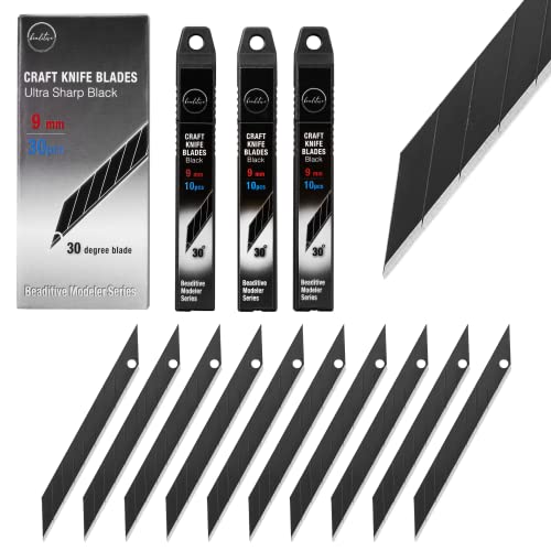 Beaditive Detail Craft Knife Blades (30 pcs) - 30 Degree Snap-Off Utility Knife Blade - Art, Craft, Model Making (Ultra Sharp Black) - color: Black