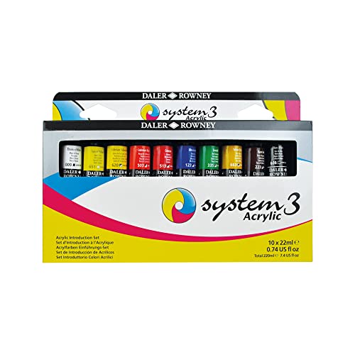 Daler Rowney System3 10-Tube Acrylic Paint Set for Adults - Acrylic Painting Supplies for Artists and Students - Acrylic Paints for Murals Canvas and More - Art Paints for Any Skill Set - style: 10 Pack Intro, Medium Body