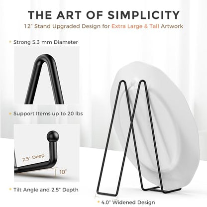 TR-LIFE 12 Inch Plate Stands for Large Heavy Duty Display - Metal Picture Frame Holder Stand + Table Top Easels for Decorative Platter, Book, Plaque, Photo (2 Pack) - size: 12 Inch