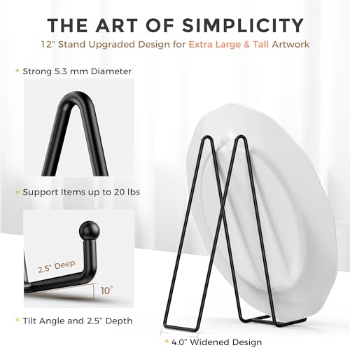 TR-LIFE 12 Inch Plate Stands for Large Heavy Duty Display - Metal Picture Frame Holder Stand + Table Top Easels for Decorative Platter, Book, Plaque, Photo (2 Pack) - size: 12 Inch
