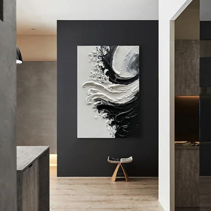 NANKAI Art Hand-painted thick textured white and black minimalist oil painting home wall art Deco 36x24 inches - color: NKHB153