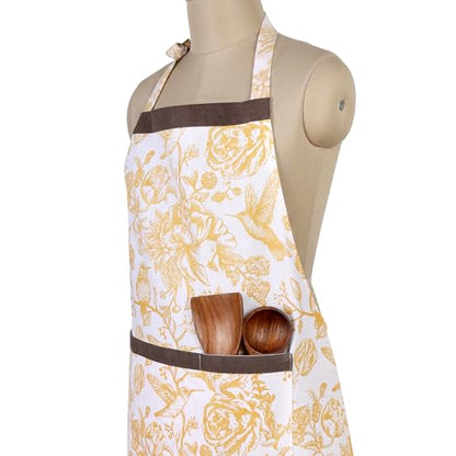 FINGERCRAFT Apron, Dual Pocket, Adjustable Tie, Multipurpose Washable Bib Apron for Home, Kitchen, Chef and Professionals - color: Bloom Gold Ochre