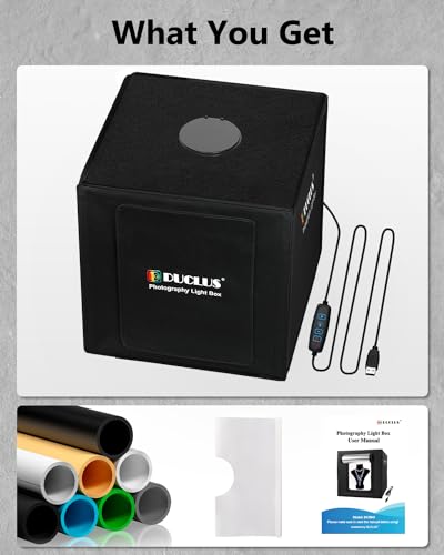 Light Box Photography, 16x16 Inch Photo Light Box with 160 Dimmable LED Lights (CRI 97+), 6 PVC & 2 Paper Backdrops, Portable Studio Box for Product Photography: Jewelry, Food, Shoes - size: 16*16 inch