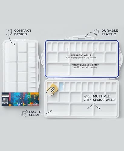 Liquidraw Plastic Paint Palette - 42 Well | Air Tight Seal | Large Folding Mixing & Painting Palette | Suitable for Acrylic, Oil, Watercolor & Gouache | for Professional Artists, Students & Kids