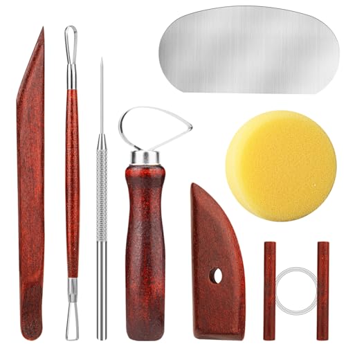 8PCS Stained Wooden Pottery Sculpting Tools, Wood Clay Cleaning Tool Set, Ceramic Modeling Tool for Carving, Molding, Cutting, Trimming, Pottery Wheel, Crafting, Beginners, Adults, Students - color: Stained Wood