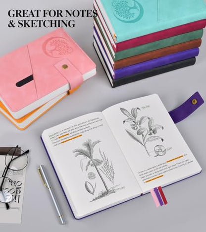 PAIBAS Blank Journal Notebook, A5 Hardcover Leather Sketchbook with 200 Pages Thick Blank Paper for Men Women, Unlined Drawing & Writing Journal, 5.9" x 8.4" Plain Notebook (purple) - color: Purple, size: Blank Page