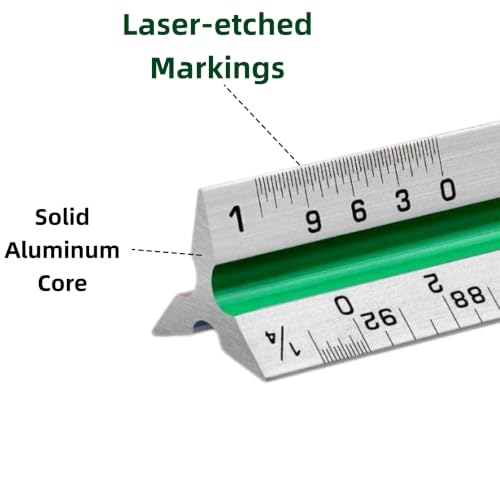 Lakei Architectural Scale Ruler, 12‘’ Aluminum Alloy Drawing Scale,Silvery | Laser-Etched Aluminum Architect Triangular Ruler for Architects, Students, Draftsman, 1Pack - color: Silvery