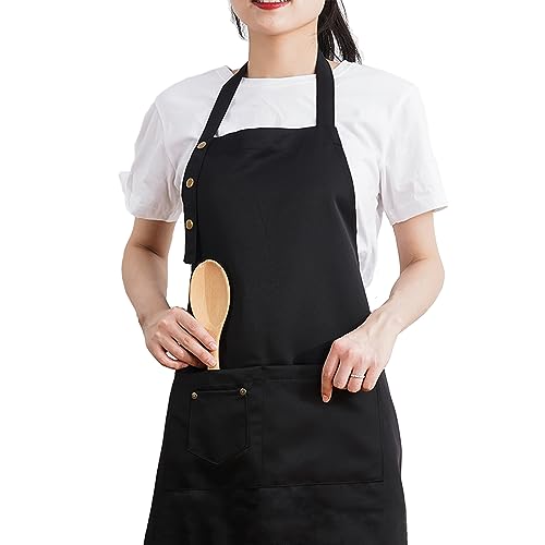 Art & Kitchen Apron for Painting Pottery Cooking, Waterproof | Apron for Men Women with Pockets, Adjustable Snap Strap, Canvas Cotton, Smock Bib Apron for Artist Ceramics Chef, Green - color: Black