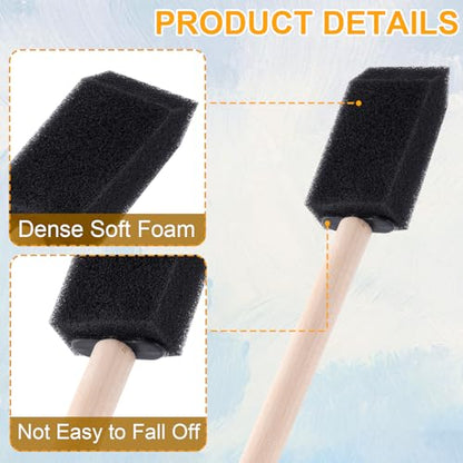 HINZIC 5 Pcs 1" Foam Paint Brushes, Wood Handle Sponge Brushes, Black - color: Black-1inch,5pcs