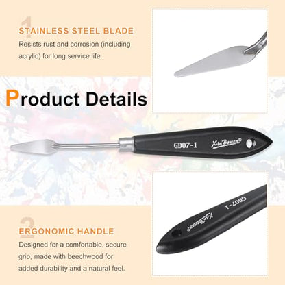 HARFINGTON Palette Knife Painting Tool 7.2" Stainless Steel Pointed Blade Spatula Painting Pallet Knife with Hole Design Beech Wood Handle for Oil Acrylic Canvas, Black/Silver - size: 7.2" x 1.3" x 0.43"