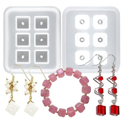 Cube Silicone Resin Molds for Jewelry Making, 6-Cavity Square Bead Molds with Hole, 2-Pack, for Earrings and Bracelets - color: Cube Resin Molds ZH370