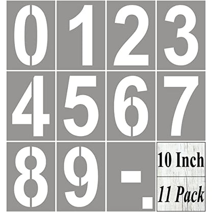 10 Inch Large Number Stencils for Painting - 11 Pack Number Stencil Templates for Curb Address, Cakes, Cookies, Mailboxes and Crafts, Reusable House Numbers Stencils for Wood Signs & Cement Wall Art - size: 10 Inch