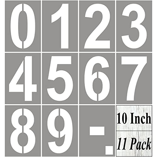 10 Inch Large Number Stencils for Painting - 11 Pack Number Stencil Templates for Curb Address, Cakes, Cookies, Mailboxes and Crafts, Reusable House Numbers Stencils for Wood Signs & Cement Wall Art - size: 10 Inch
