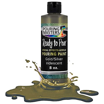 Pouring Masters Gold/Silver Iridescent Special Effects Acrylic Pouring Paint - Premium 8-Ounce Pre-Mixed Fluid Acrylic Paint - Fluid Art Supplies for Canvas, Wood, Paper, Tile & Rocks - color: Gold/Silver, size: 8 Fl Oz (Pack of 1)