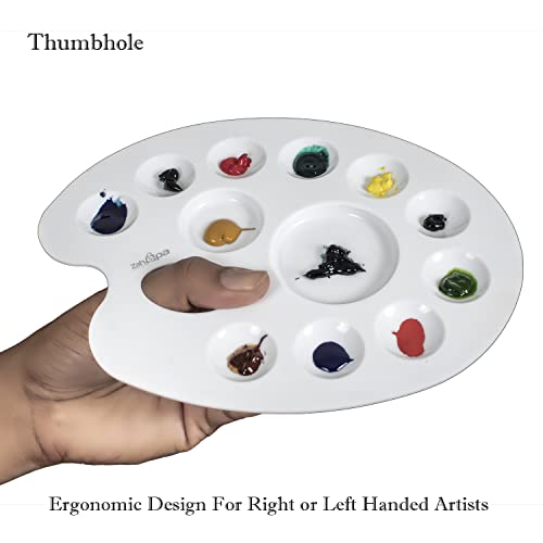 Zahepa Oval Paint Tray Palette with Thumb Hole, 12 Compartments, Watercolor | Durable Lightweight Plastic Art Supplies For Acrylic, Oil, And Mixing Paints, Reusable And Stackable For School Or Studio Use - style: Oval - 12 Compartments