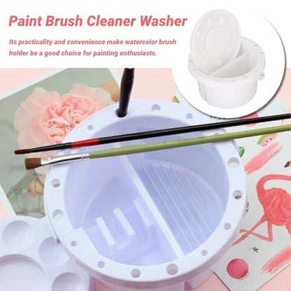 Paint Brush Cleaner Washer, Paint Brush Washer Multifunction Painting Brush Basin Holder and Organizer with Lid Palette and Handle Portable Painting Water Cup for Watercolor Acrylic Oil Art