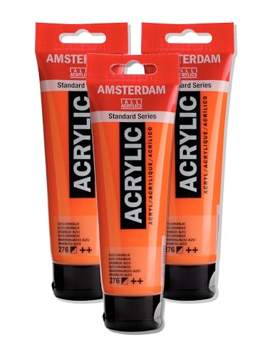 Amsterdam Standard Series Acrylic Tube 120ml Azo Orange 276 (17092762) | Vibrant Color with Acrylic Resin Binder, High Lightfastness, Water-Based, Strong Coverage, Visible Brush Strokes - color: Azo Orange, size: 4.06 Fl Oz (Pack of 1)