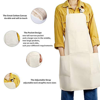 FreeNFond Kids Apron Adjustable Child Apron with 4 Pockets for Baking Painting - color: White