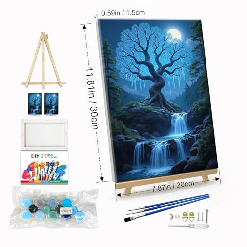 JOOZ Landscape Paint by Numbers Kit for Adults with Frame, 8x12 Inch - color: Mountain Waterfall 079
