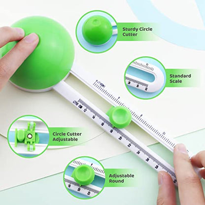 Circular Paper Cutter, Rotary Circle Cutter Cut Paper Trimmer Scrapbooking Tool with 3 Replaceable Blades for Art and DIY Crafts, Cards Making (Green)