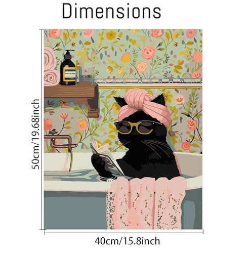 Canrichshop Black Cat Adult Paint by Number,Funny Bathing Cat Adults' Paint-by-Number Kits,DIY Acrylic Paint Kit for Adults Beginners Unframed,Easy Paint by Numbers Canvas for Decor 16x20inch - color: MT20974