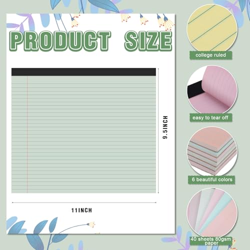 6 Pcs 11" x 9.5" Legal Pads College Ruled Notepad Landscape Notebook Horizontal Lined Notebook 80 Gsm Assorted Colors Paper Pastel Writing Pads for School Office, 40 Sheet (Boho Color) - color: Boho Color