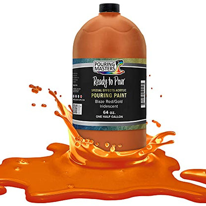 Pouring Masters Blaze Red/Gold Iridescent Special Effects Acrylic Pouring Paint - Premium 64-Ounce Pre-Mixed Fluid Acrylic Paint - Fluid Art Supplies for Canvas, Wood, Paper, Tile & Rocks - color: Blaze Red/Gold, size: 64 Fl Oz (Pack of 1)