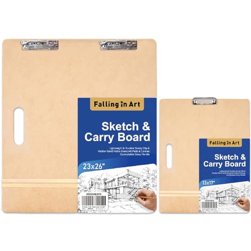 Falling in Art 13X17&23X26 Sketch Board with Sturdy Clip &Rubber Bands | Professional Art Drawing Board, Portable Artists Clipboard for Classroom, Studio Drawing, Outdoor Painting - size: 13X17"& 23X26"