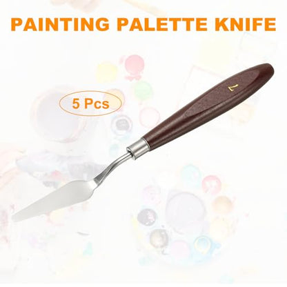 HARFINGTON 5pcs Palette Knife Painting Tool 2.2 x 0.59 Stainless Steel Art Spatula Pallet Knives Scrapers Tools with Beech Wood Handle for Acrylic Oil Canvas Mixing Spreading, Red/Silver - size: 2.2" x 0.59"