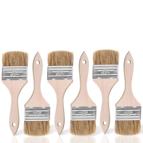 ETERNA 6Pack Household Chip Paint Brush 2.5inch Natural Bristles Wooden Handle Flat Brushes Set for Painting, Glue, Oil, Acrylic, Stain - color: 6 Pack- 2.5"