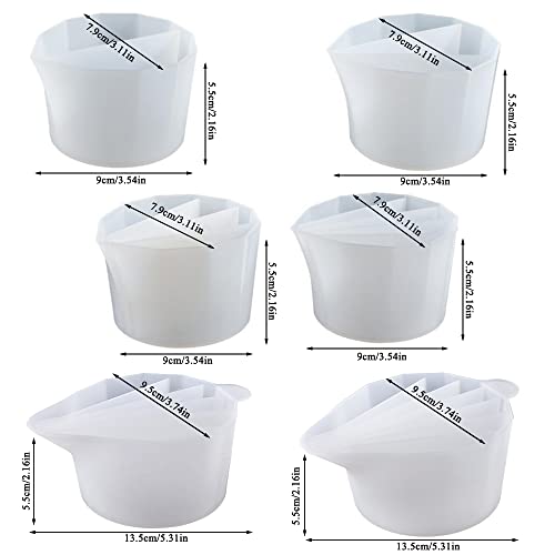 6 Pcs Silicone Split Cups, FineGood 2/7 Split Cups for Paint Pouring Reusable Resin Mixing Cups, Dividers Cup for DIY Paint Acrylic Resin Pouring