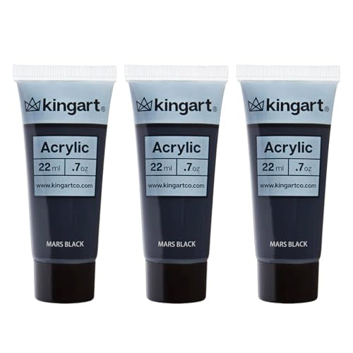 KINGART PRO Artist Quality MARS BLACK Acrylic Paint, 22ml (0.74oz) Tubes, 3 Pack - Set (66ml Total), Mars Black