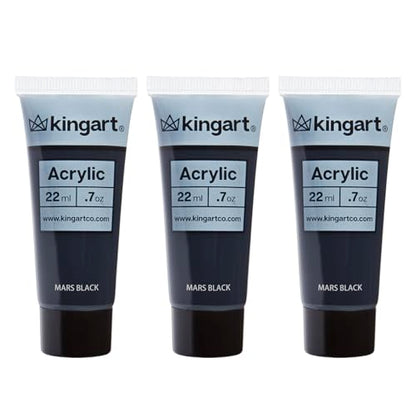 KINGART PRO Artist Quality MARS BLACK Acrylic Paint, 22ml (0.74oz) Tubes, 3 Pack - Set (66ml Total), Mars Black