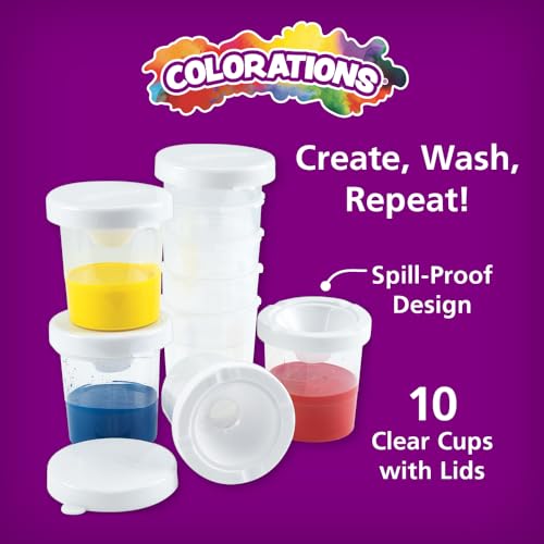 Colorations No-Spill White Lid Tempera Paint Cups for Kids Value Classroom Pack Painting Supply (10 pack), Model:10WPC