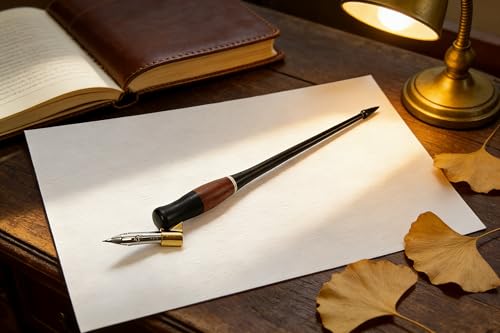Wood Calligraphy Oblique Dip Pen Holder Set | Removable Nib Pen Handle with 5 Nibs for English Calligraphy Drawing Comic, Black - color: Black