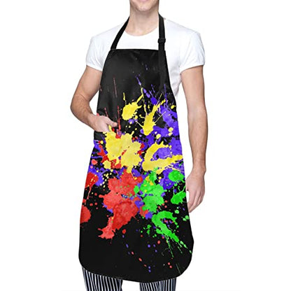 Apron Adjustable Waterproof Bib Aprons for Men Women Chef Kitchen Cooking Bbq Grilling - color: Artist Colorful Splattered Ink