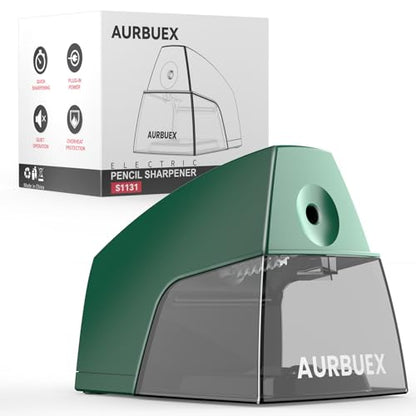 Electric Pencil Sharpener for 6 to 8 mm Pencils Helical Blade Fast 4 Second Sharpening Large Shavings Bin Non Slip Feet Safe Design for Classroom Office and Home Green(S1131) - color: Green