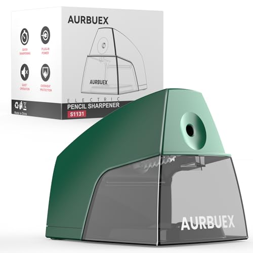 Electric Pencil Sharpener for 6 to 8 mm Pencils Helical Blade Fast 4 Second Sharpening Large Shavings Bin Non Slip Feet Safe Design for Classroom Office and Home Green(S1131) - color: Green