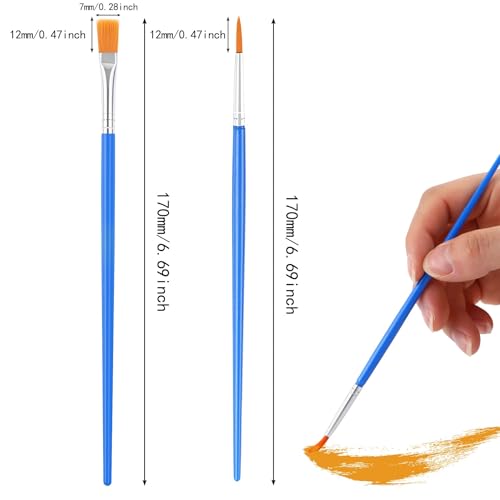 60 Pcs Paint Brushes, Round Flat Small Brush Bulk for Painting | Shed-Free Nylon Bristles, Art Crafts School Projects, Flat Detail Painting, Crafts Face Painting - style: MIX(30Flat +30Round)