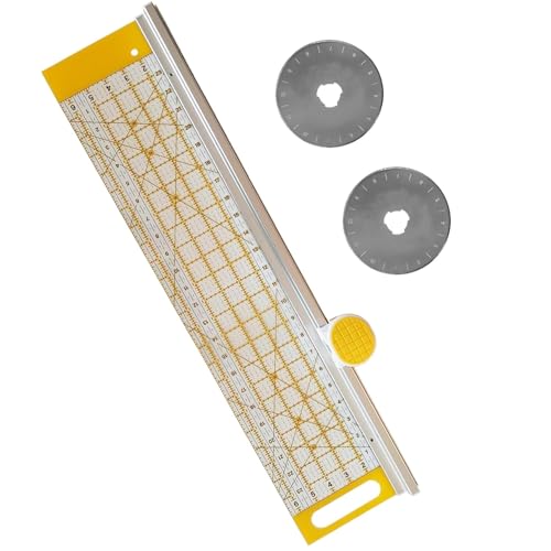 45mm Rotary Cutter and 24" L x 6" W Ruler Combo with Gridlines | Ideal Fabric Cutter for Quilting and Sewing Crafts | Comes with Two Replacement Blades