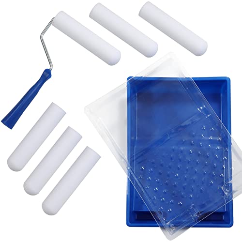 NANJA 6 Inch Foam Paint Roller Kit Mini Roller with Tray & Refills,9PCS Set | Sponge foam roller kit, 6-inch. Includes tray & 9 roller refills. - size: 6 Inch