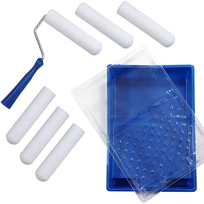 NANJA 6 Inch Foam Paint Roller Kit Mini Roller with Tray & Refills,9PCS Set | Sponge foam roller kit, 6-inch. Includes tray & 9 roller refills. - size: 6 Inch