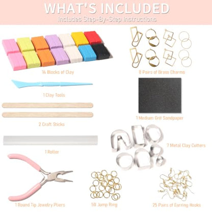 Patemby Clay Earring Jewelry Making Kit Art Crafts Set for Teen Girl Adult | Ages 12+ DIY Polymer Clay Earring Jewelry Craft Making Set, 135Pcs Make Your Own Earrings Supplies Fun Birthday Gift