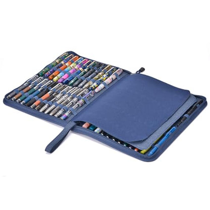 erofa 48 Slots Fountain Pen Case, Blue Water Resistant Canvas Pen Holder Display Pouch Storage Large Capacity Bag - color: Blue-Canvas