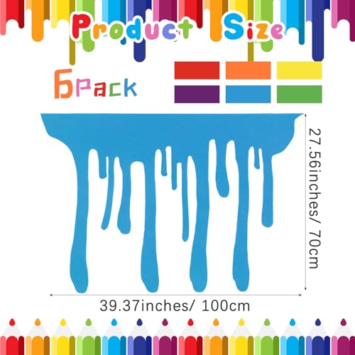 6 Pcs Art Party Table Skirt for Back to School Classroom Paint Party Decor 40 x 28 Inch Rainbow Paint Splatter DIY Back to School with Double Sided Tape for Cartoon Happy Birthday Supplies