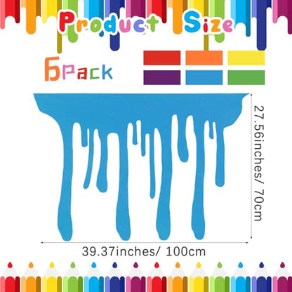 6 Pcs Art Party Table Skirt for Back to School Classroom Paint Party Decor 40 x 28 Inch Rainbow Paint Splatter DIY Back to School with Double Sided Tape for Cartoon Happy Birthday Supplies