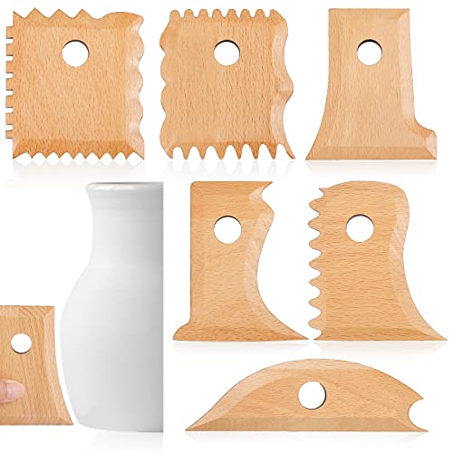 Amylove 7 Pcs Pottery Tools Pottery Wheel Ribs Foot Shaper Trimming Tools Profile Rib Bundle Molding for Ceramics for Carving Clay Molds Clay Texture Ceramics (Stylish Style, Wood Color) - color: Wood Color, size: Stylish Style
